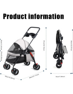Carrito Plegable para Mascotas Reukmuuc hasta 10kg Gris 2