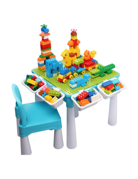 Mesa de Actividades 5-en-1 Burgkidz con 128 Bloques - Azul Mesa de Actividades 5-en-1 Burgkidz con 128 Bloques - Azul