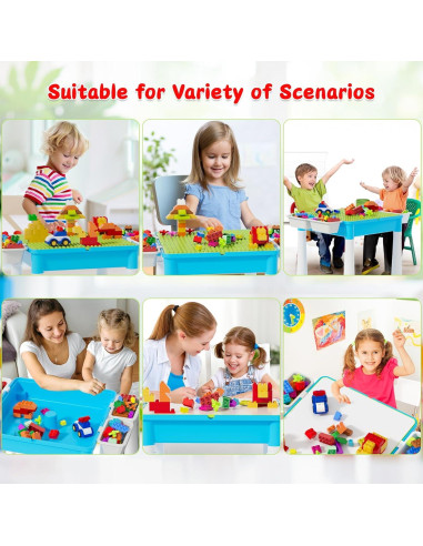 Mesa de Actividades 5-en-1 Burgkidz con 128 Bloques - Azul