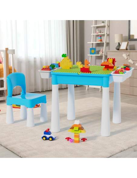 Mesa de Actividades 5-en-1 Burgkidz con 128 Bloques - Azul Mesa de Actividades 5-en-1 Burgkidz con 128 Bloques - Azul