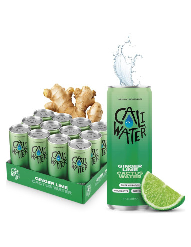 Caliwater Agua de Cactus Orgánica Jengibre y Lima 12 Latas 355ml