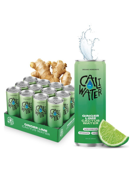 Caliwater Agua de Cactus Orgánica Jengibre y Lima 12 Latas 355ml