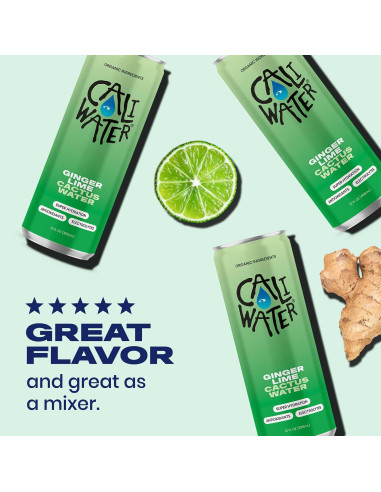 Caliwater Agua de Cactus Orgánica Jengibre y Lima 12 Latas 355ml