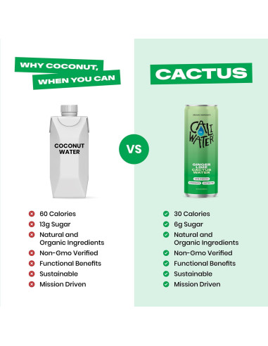 Caliwater Agua de Cactus Orgánica Jengibre y Lima 12 Latas 355ml