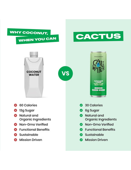 Caliwater Agua de Cactus Orgánica Jengibre y Lima 12 Latas 355ml