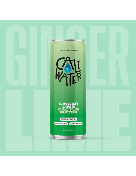 Caliwater Agua de Cactus Orgánica Jengibre y Lima 12 Latas 355ml