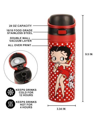 Vaso de Acero Inoxidable Betty Boop Lunares Rojos 24 oz