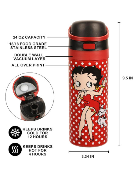 Vaso de Acero Inoxidable Betty Boop Lunares Rojos 24 oz