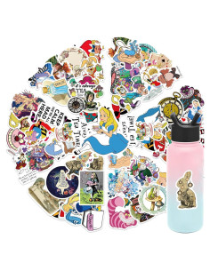 Paquete de 50 Calcomanías Impermeables Alicia en el País de las Maravillas