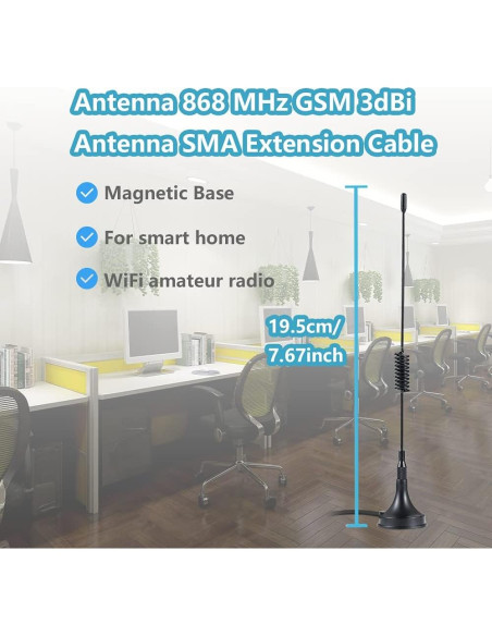 Antena SMA 868 MHz POBADY 3dBi Base Magnética 3m