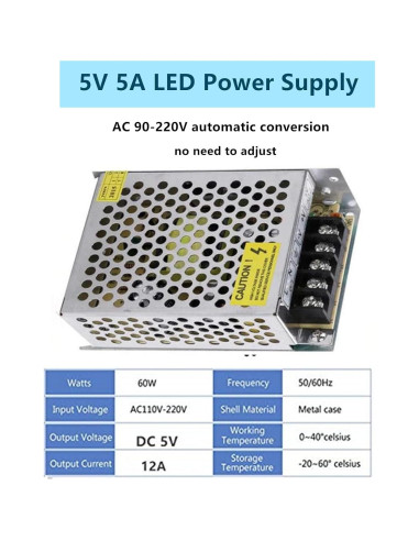 Fuente de Alimentación DC 5V 5A 25W PHEVOS para Proyectos