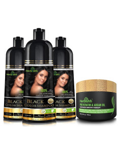 Kit Champú Colorante Herbishh 4pcs para Cabello Gris - Negro