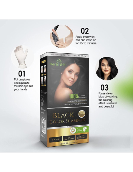 Kit Champú Colorante Herbishh 4pcs para Cabello Gris - Negro Kit Champú Colorante Herbishh 4pcs para Cabello Gris - Negro