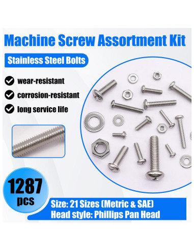 Kit de 1287 Tuercas y Tornillos Bemaka Acero Inoxidable