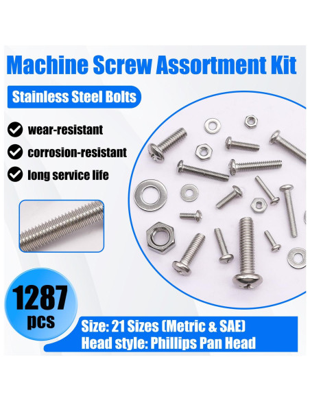 Kit de 1287 Tuercas y Tornillos Bemaka Acero Inoxidable