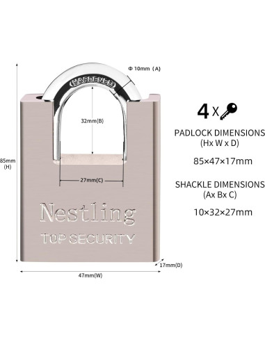 Candado AMMIY de Alta Seguridad con 4 Llaves - Acero y Latón