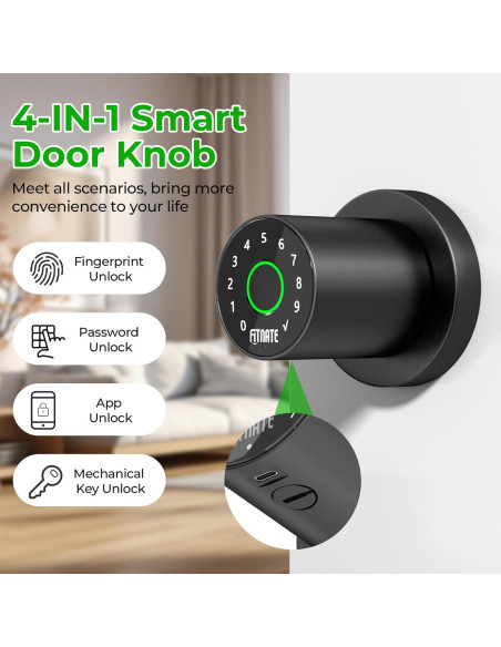 Cerradura Biométrica FITNATE con Huella Dactilar y App - Negro Mate