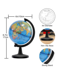 Globo Terráqueo Mini Wizdar 10 cm Educativo Rotativo 2