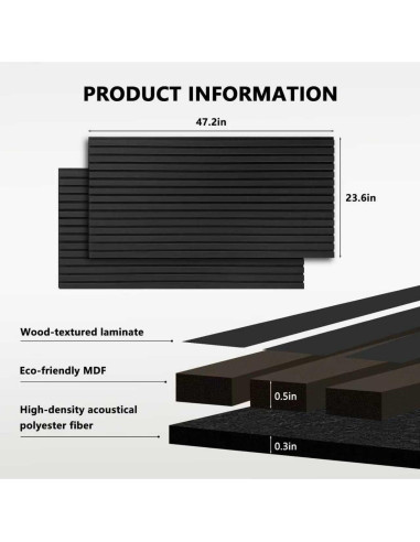 Paquete de 2 Paneles Acústicos de Madera NOOOZA 120x60 cm Negro