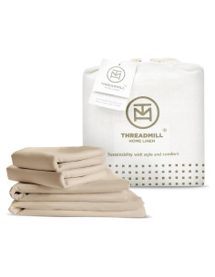 Juego de Sábanas Completas Threadmill Rayón Bambú 4 Piezas Beige