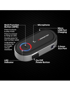 Receptor de Audio Bluetooth Monster WBA9-1008-BLK, 3.5mm, Manos Libres 2