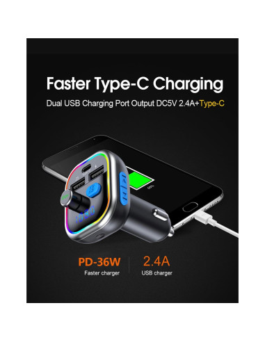 Adaptador Bluetooth para Coche LAIMICAERIN FM con Cargador 36W