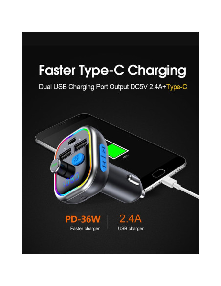 Adaptador Bluetooth para Coche LAIMICAERIN FM con Cargador 36W