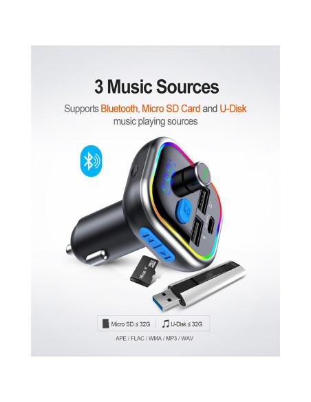 Adaptador Bluetooth para Coche LAIMICAERIN FM con Cargador 36W
