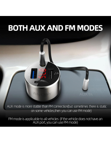 Adaptador FM Bluetooth 5.3 iMyOnly C2 con Carga Rápida QC3.0
