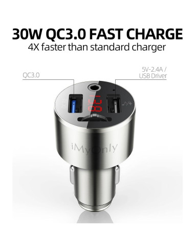 Adaptador FM Bluetooth 5.3 iMyOnly C2 con Carga Rápida QC3.0
