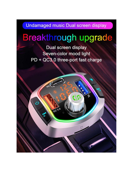 Transmisor FM Bluetooth 5.3 ACECAR BC63 - Carga Rápida QC18W, PD30W