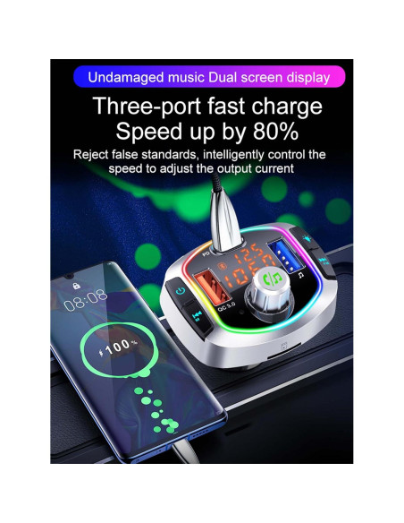 Transmisor FM Bluetooth 5.3 ACECAR BC63 - Carga Rápida QC18W, PD30W