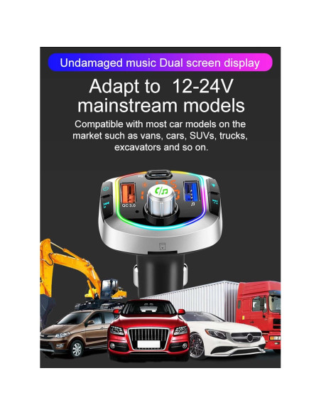 Transmisor FM Bluetooth 5.3 ACECAR BC63 - Carga Rápida QC18W, PD30W