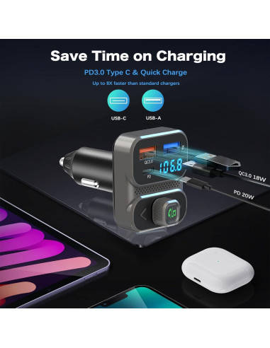 Transmisor FM Bluetooth 5.0 ILOKEY BC95LK con Cargador USB