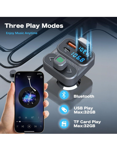 Transmisor FM Bluetooth 5.0 ILOKEY BC95LK con Cargador USB