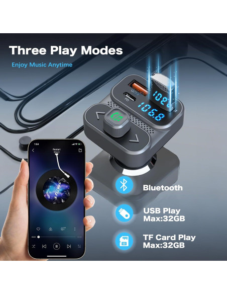 Transmisor FM Bluetooth 5.0 ILOKEY BC95LK con Cargador USB