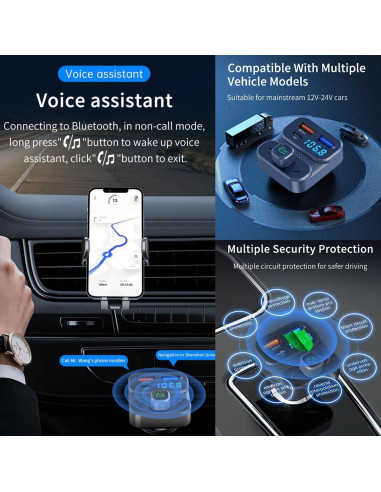 Transmisor FM Bluetooth 5.0 ILOKEY BC95LK con Cargador USB