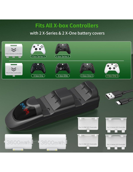 Estación de Carga iPLYGAM para Controladores Xbox con 2 Baterías 3600mAh