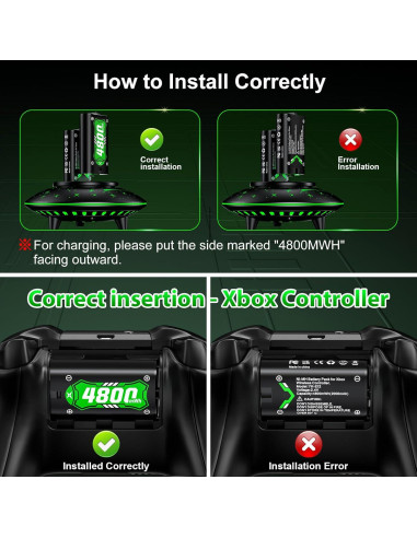 Paquete de Batería Recargable Xbox 2x4800mWh con Carga Rápida