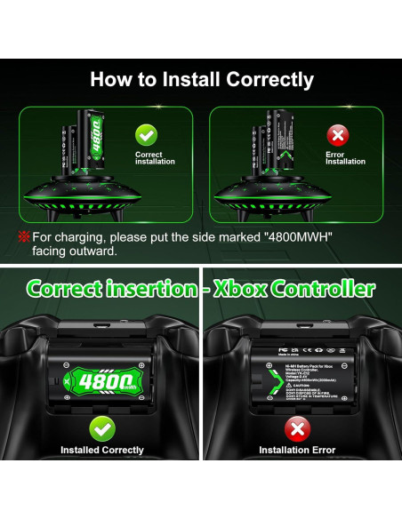 Paquete de Batería Recargable Xbox 2x4800mWh con Carga Rápida