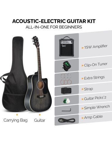 Guitarra Acústica Eléctrica Glarry AEG-Black-70 41" para Principiantes