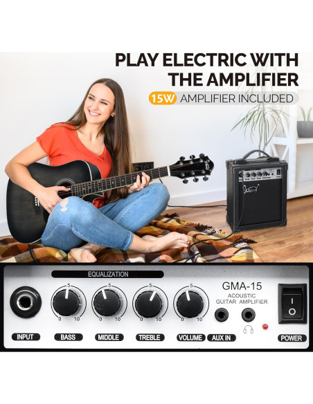 Guitarra Acústica Eléctrica Glarry AEG-Black-70 41" para Principiantes
