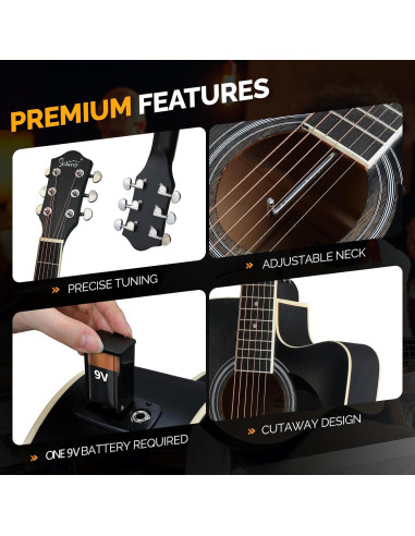 Guitarra Acústica Eléctrica Glarry AEG-Black-70 41" para Principiantes