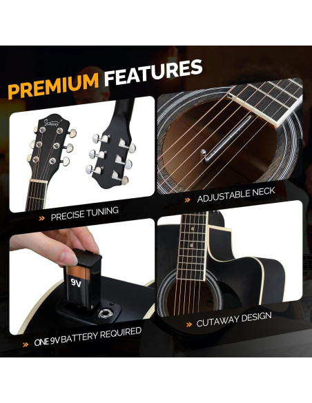 Guitarra Acústica Eléctrica Glarry AEG-Black-70 41" para Principiantes