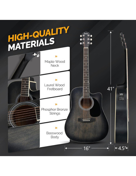 Guitarra Acústica Eléctrica Glarry AEG-Black-70 41" para Principiantes