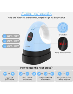 Mini Prensa Térmica ARJudy Azul, 3 Niveles de Temperatura 2