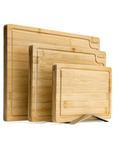 Juego de 3 Tablas de Cortar DOBADN de Bambú con Canal para Jugo