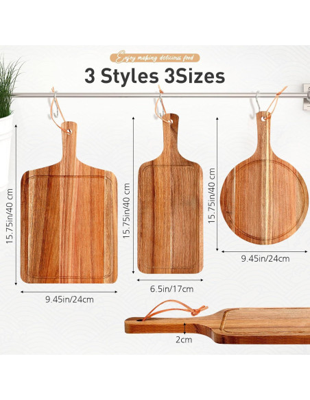 Juego de Tablas de Cortar de Madera de Acacia Kathfly - 3 Piezas