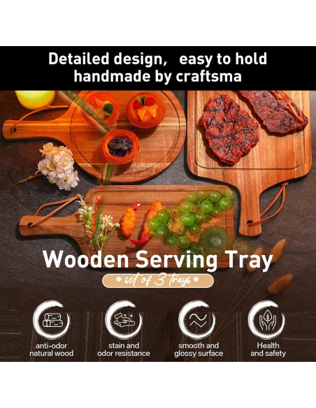 Juego de Tablas de Cortar de Madera de Acacia Kathfly - 3 Piezas