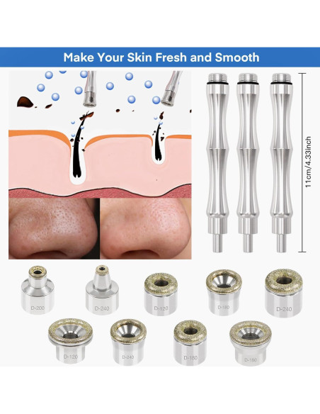 Cabezas de Diamante Bemoauty para Dermabrasión - 9 Consejos + 3 Varitas + 200 Filtros